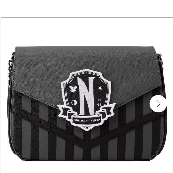 Loungefly Wednesday Addams Nevermore Uniform Cosplay Crossbody Bag black NWT - Picture 3 of 12